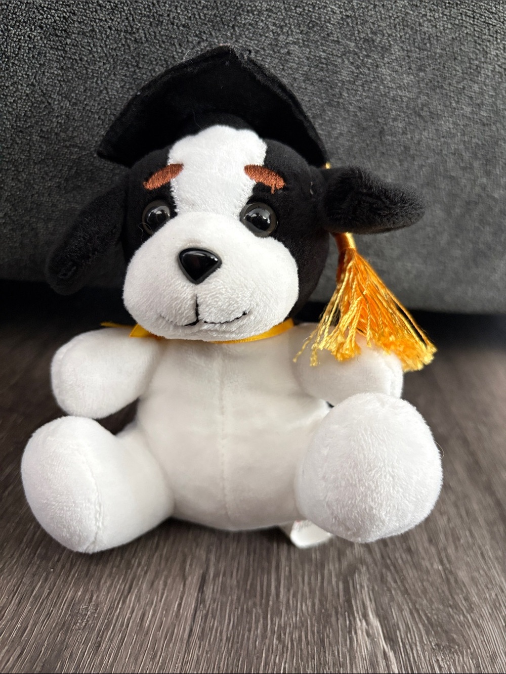 Graduation Puppy Plush Toy in Black, White and Gold